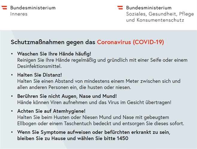 Wie schützt man sich vor Coronaviren?    Es wird empfohlen, sich mehrmals am Tag die Hände mit Wasser und Seife oder einem alkoholhaltigen Desinfektionsmittel zu waschen. Wenn man hustet oder niest, sollte man sich Mund und Nase mit einem Papiertaschentuc