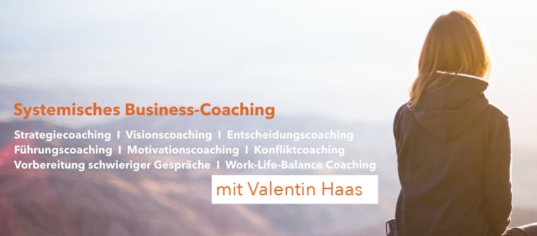 Systemisches Business-Coaching, Strategiecoaching, Visionscoaching, Entscheidungscoaching, Führungscoaching, Motivationscoaching, Konfliktcoaching, Vorbereitung schwieriger Gespräche, Work-Life-Balance-Coaching