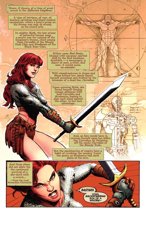 Red Sonja #59, page 1 (Script: Trautmann / Art: Berkenkotter)