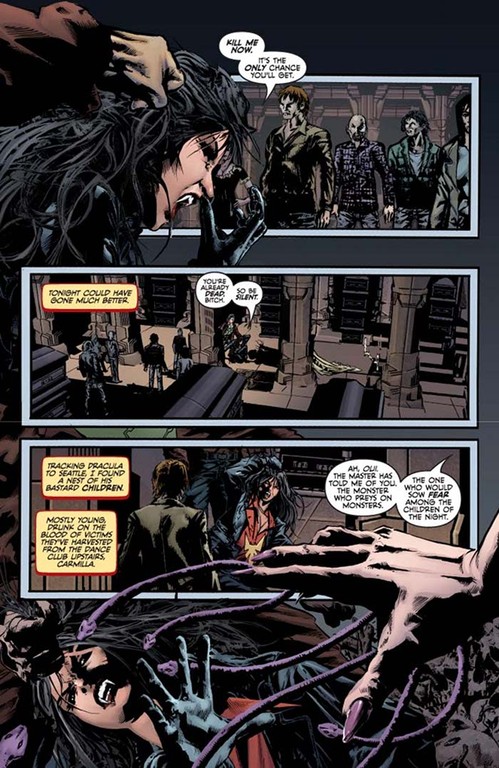 Vampirella #2, page 1. (Script: Trautmann; Art: Reis; Colors: Inlight Studios; Lettering: Dillon.)