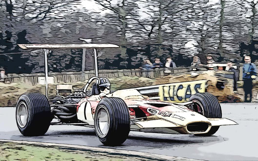 Graham Hill del Gold Leaf Team Lotus a los mandos de un Lotus 49 - Ford Cosworth