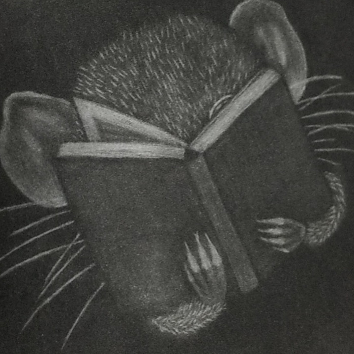 "Reading Chu" mezzotint, 50×50, 2020