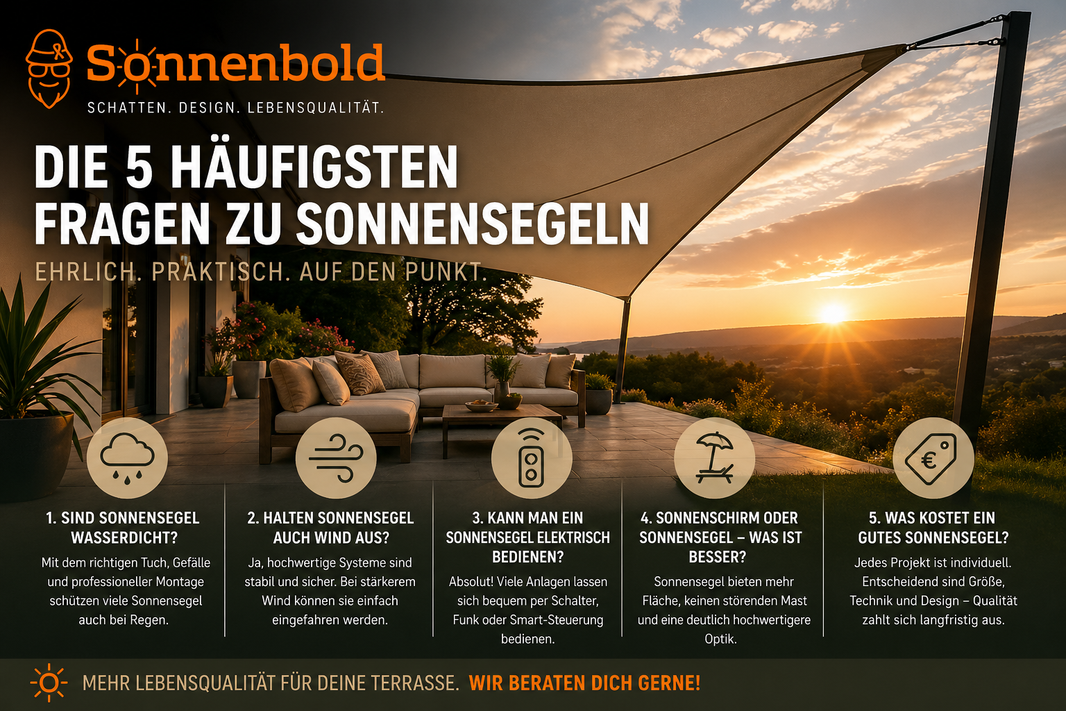 Die 5 häufigsten Fragen zu Sonnensegeln – ehrlich beantwortet