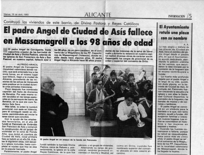 Fallecimiento del "Reverendo Angel Maria de Carcagente)  (1993)