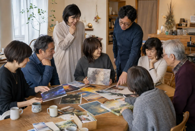 AIアート作品を囲んで会話する講座の様子