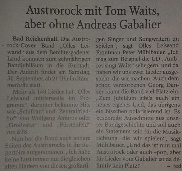 Olles Leiwand, Austropop aus Salzburg, in Bad Reichenhall im Kammerer Bräu mit Musik von Ambros, Danzer, STS, Fendrich und ohne Gabalier