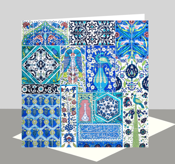 Blue ceramic tile patterns greetings card