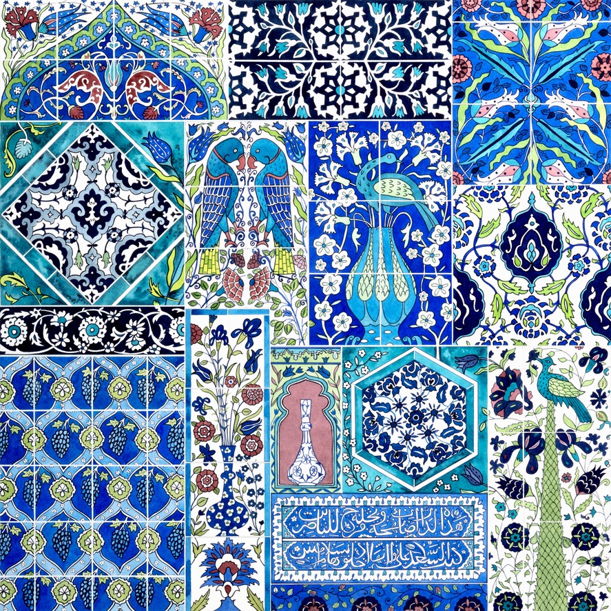 Middle Eastern ceramic tile designs in shades of blue