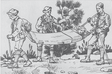 1926 - Alpenvereinsbahre als Tragsack aus dem Handbuch „Alpines Rettungswesen“