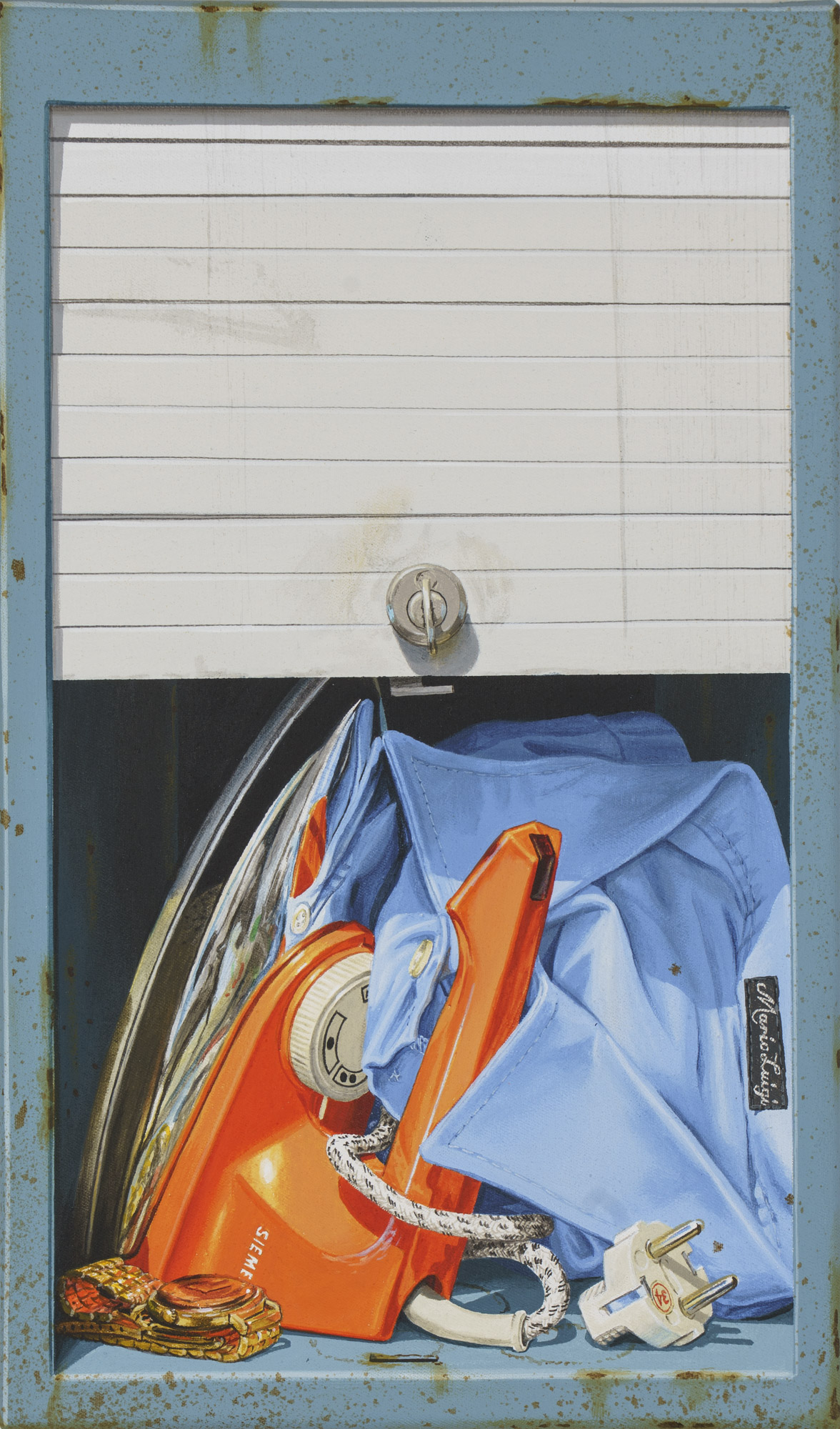 Rolladenspind, Öl/Acryl auf Leinwand, 41 x 24 cm, 2026