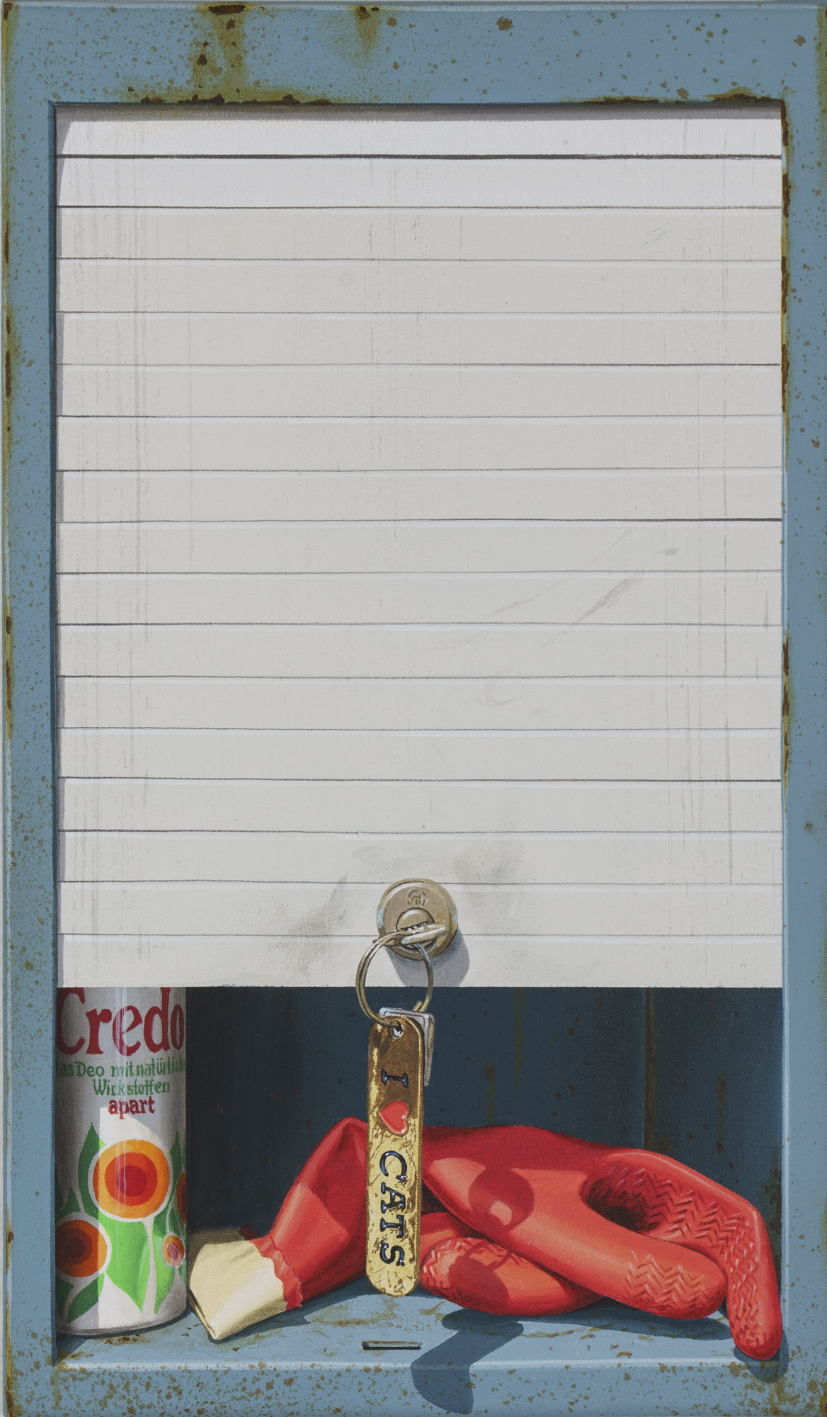 Rolladenspind, Öl/Acryl auf Leinwand, 41 x 24 cm, 2026