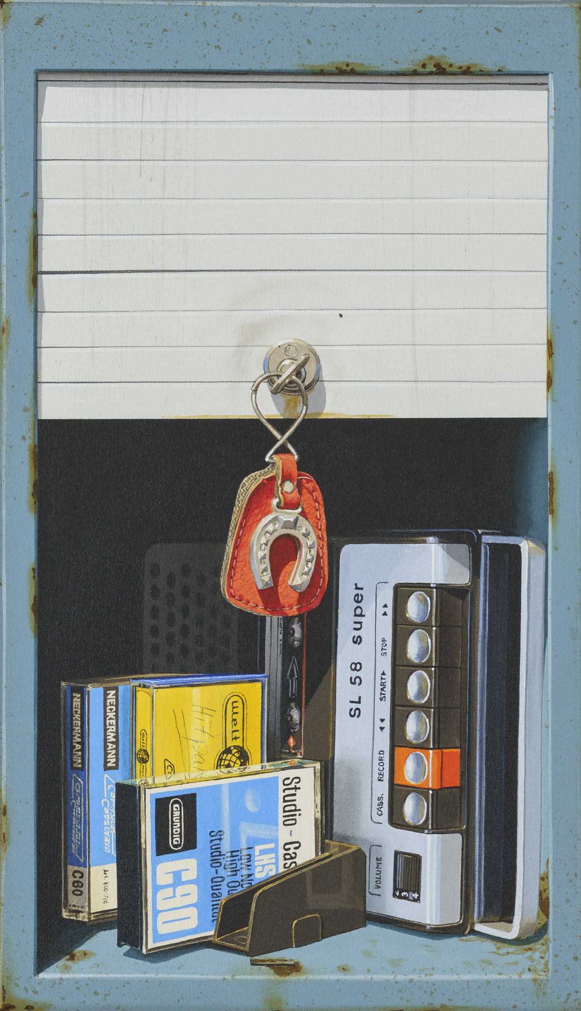 Rolladenspind, Öl/Acryl auf Leinwand, 41 x 24 cm, 2026