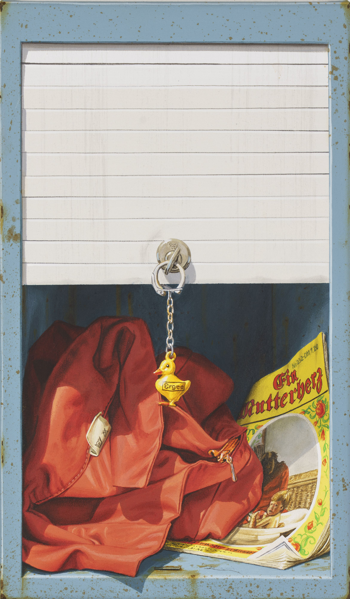 Rolladenspind, Öl/Acryl auf Leinwand, 41 x 24 cm, 2026