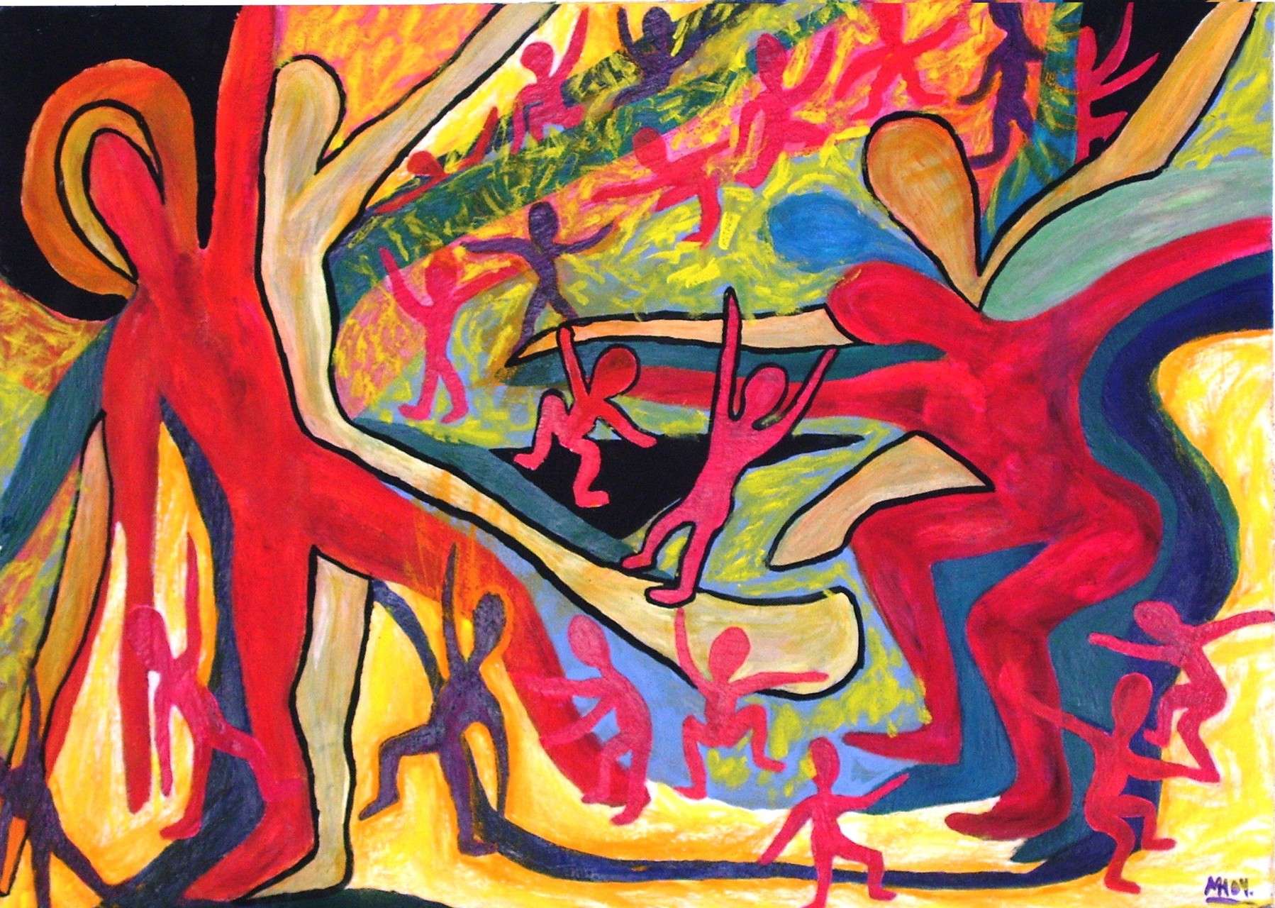 Massenbewegung  2004 , Guache/Karton, 90x64 cm