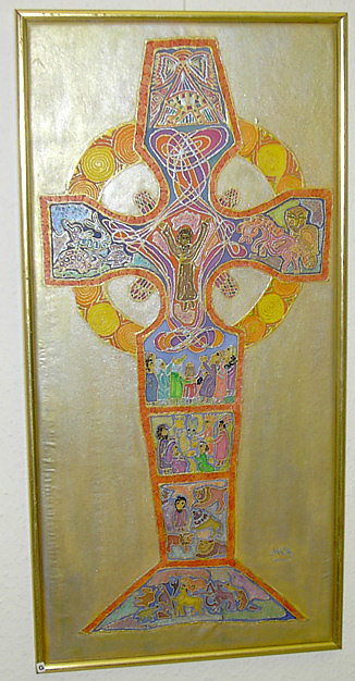Keltisches Kreuz 1996, Guttatechnik/Seide (verk.)