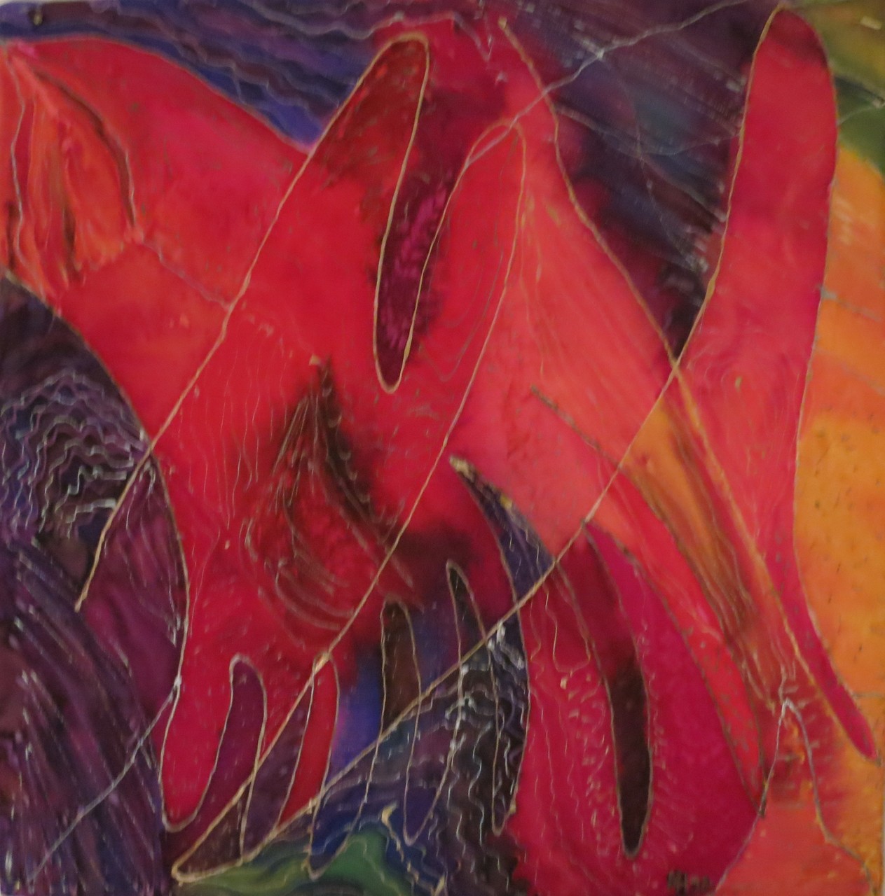 In Meditation 1998, Guttatechnik/Seide, 47x45 cm
