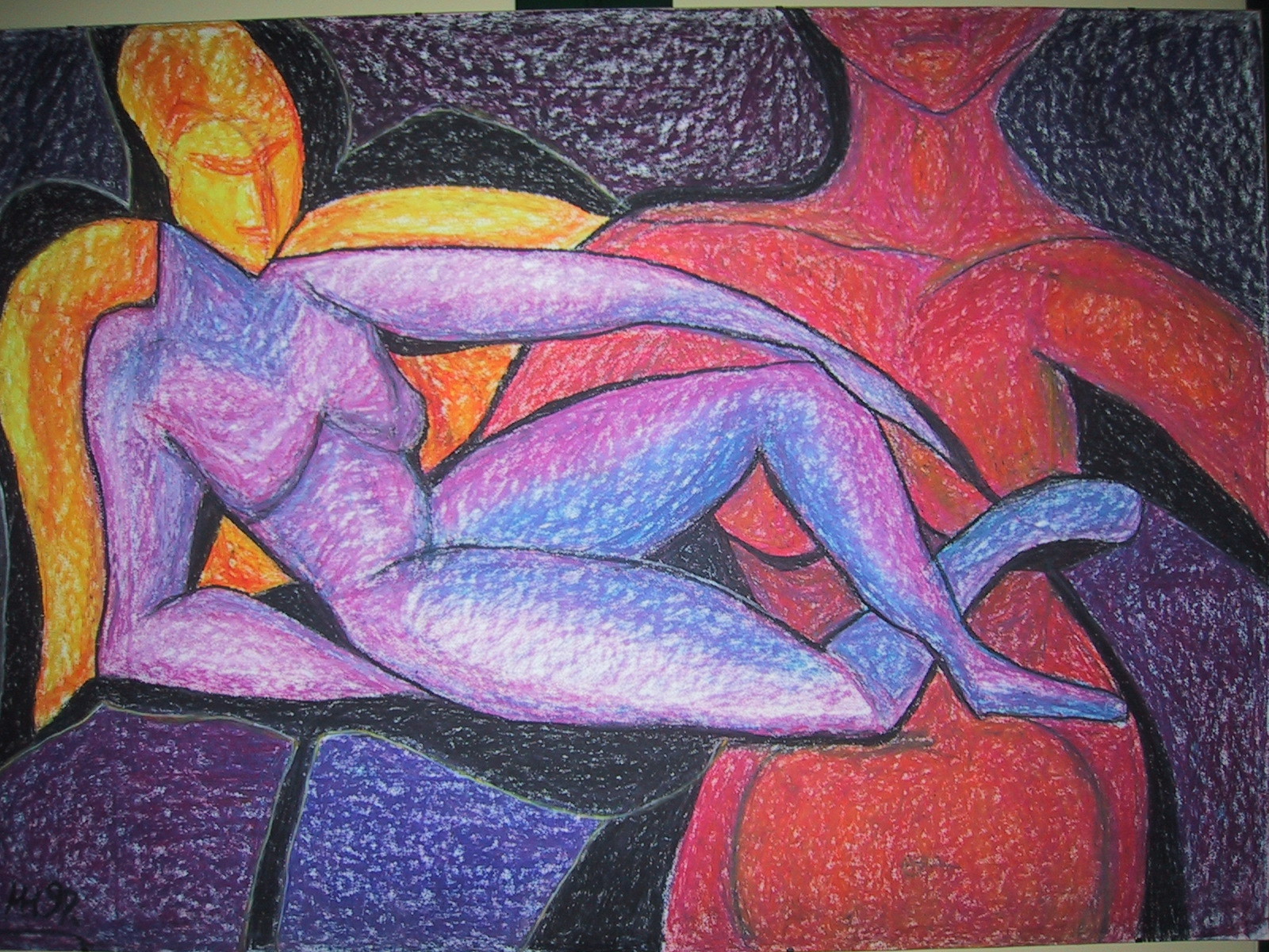 Aufgerichtet, 1999, Wachskreide/Karton, 100x70 cm