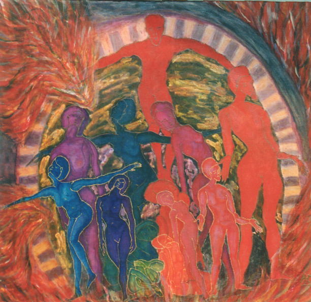 Erwachen  1997 , Guttatechnik/Seide, 78x80 cm  (verk.)