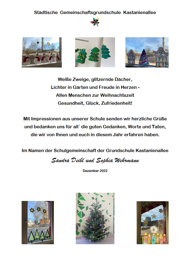 Weihnachtsgrüße Grundschule Kastanienallee Velbert