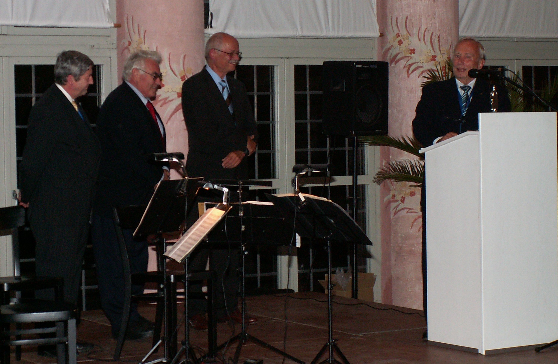 Prof. Jean-Pierre Kruth, Prof. Dieter Schuöcker and Prof. Geiger with the Knight of Laser Technology 2007: Hans Kurt Tönshoff (from left to right)