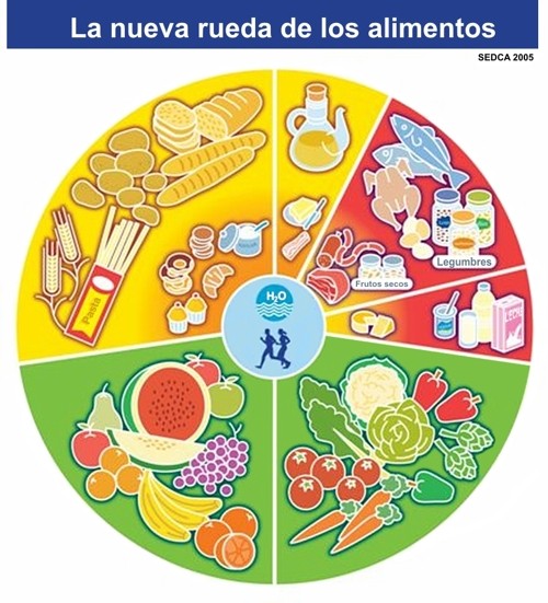 Rueda alimentaria modificada en 2005 y propuesta para la población española por la Sociedad Española de Dietética y Ciencias de la Alimentación.