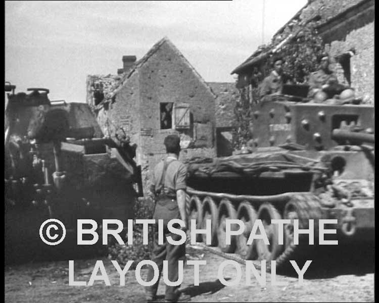Another Cromwell passing by the Panther at the outskirts of St.Lambert sur Dive. Source is a Pathe film, number and photographer currently unknown.
