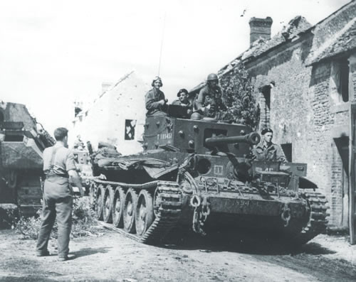 A polish Cromwell tank passes a german Panther (LSSAH) tank . Picture taken somewhere around 21 August 1944, photographer unknown.