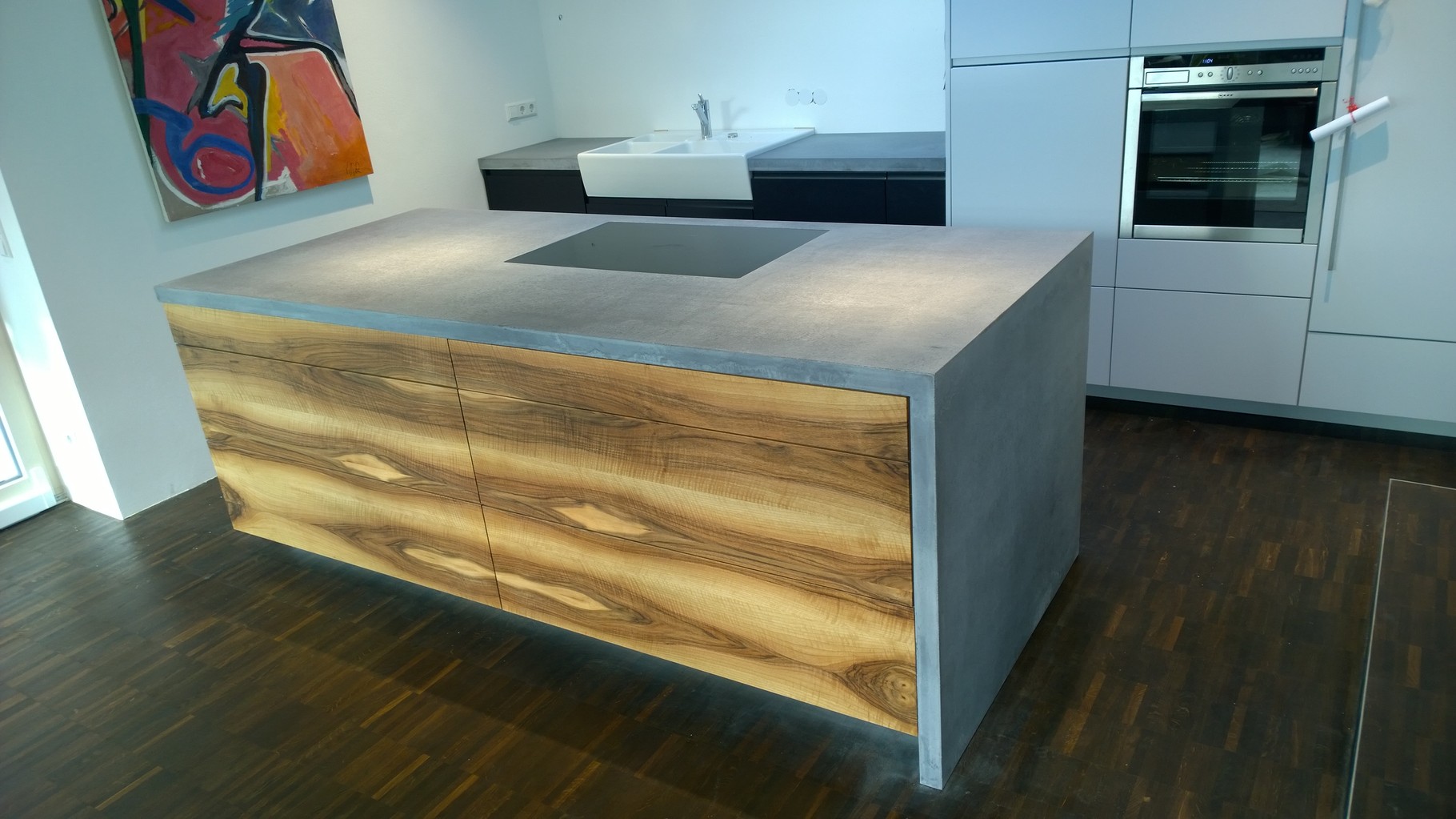 Betonküchenabdeckung in L-Form, Betonarbeitsplatte 