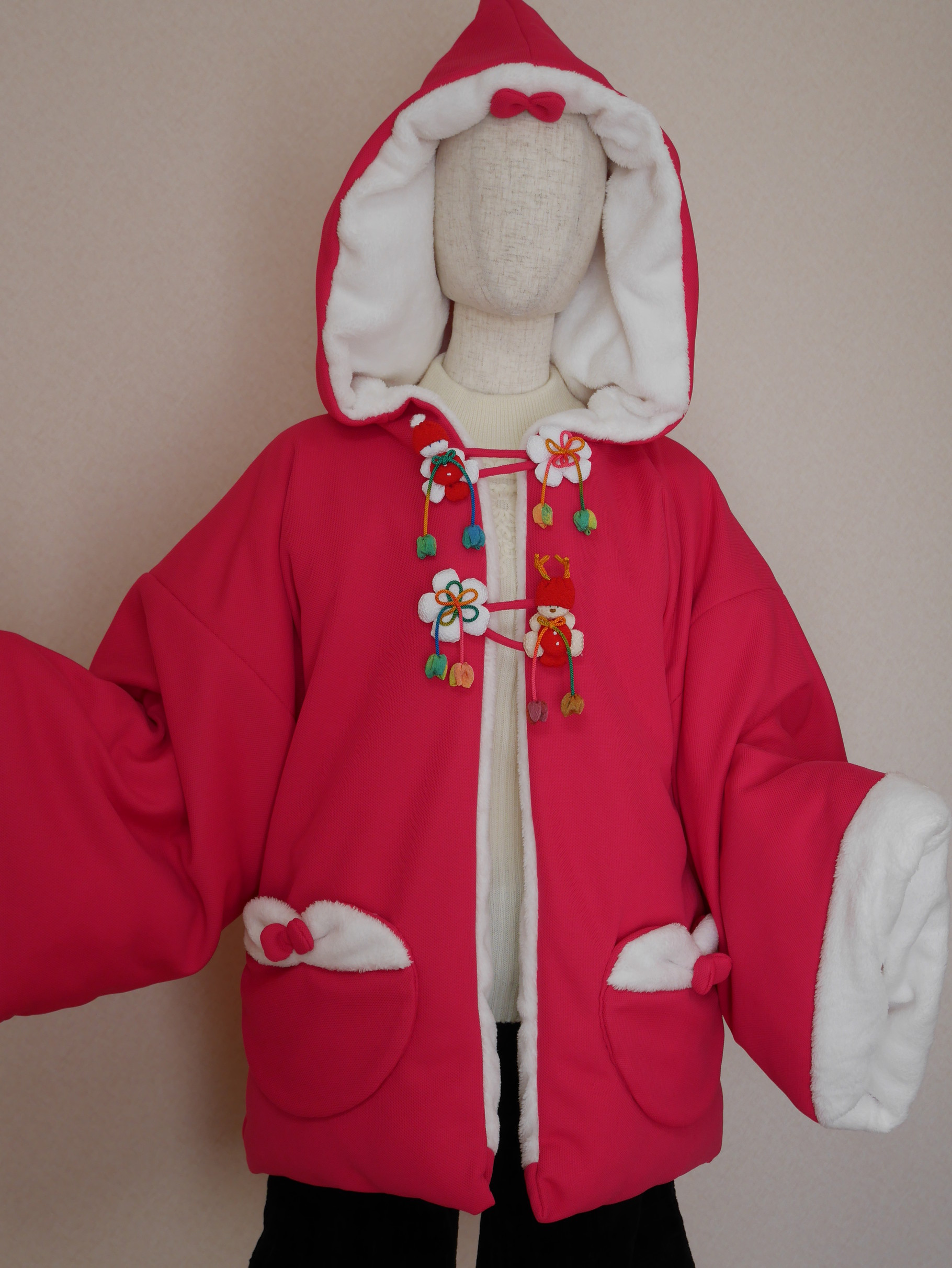 着物リフォーム　綿入れはんてん 手作り一点物　ピンク花蝶晴れ着 ぽかぽか☃ふわふわ❁ピンクの❁お花のはんてんの作り方 - 創作
