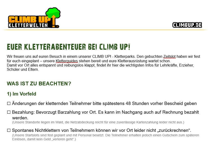 CLIMB UP! Hinweise für Schulklassen und Kitas für Lehrer, Erzieher, Eltern und Schüler