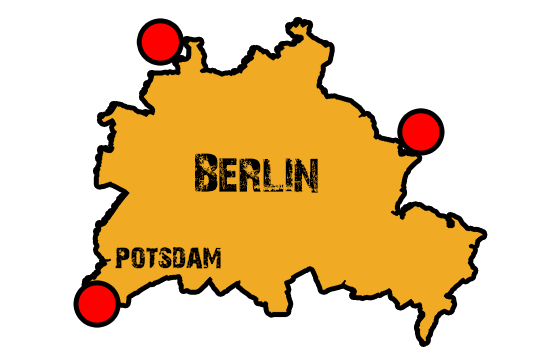 Berlin-Potsdam-Karte mit drei CLIMB UP! - Standorten