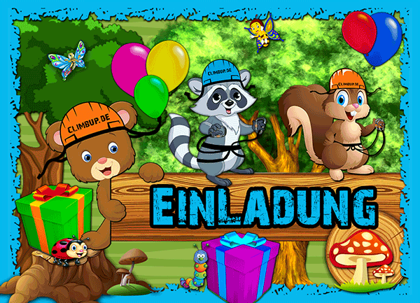 Einladungskarte CLIMB UP! für Kindergeburtstage im Kletterwald als Download