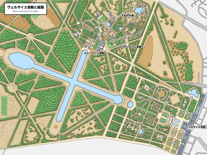 一口にベルサイユと言ってもとても広い。公式のサイトから全体図を見て、どこを見たいかで所要時間も変わってきます。