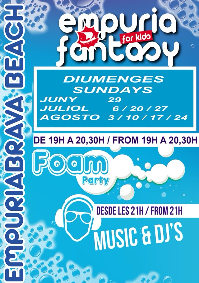 Empuria Fantasy for Kids: sonntags (siehe jeweiliges Datum) von 19 bis 20:30 Uhr am Strand von Empuriabrava / Carrer Badia-Gran Reserva, 130 • Live & DJ Musik ab 21 Uhr