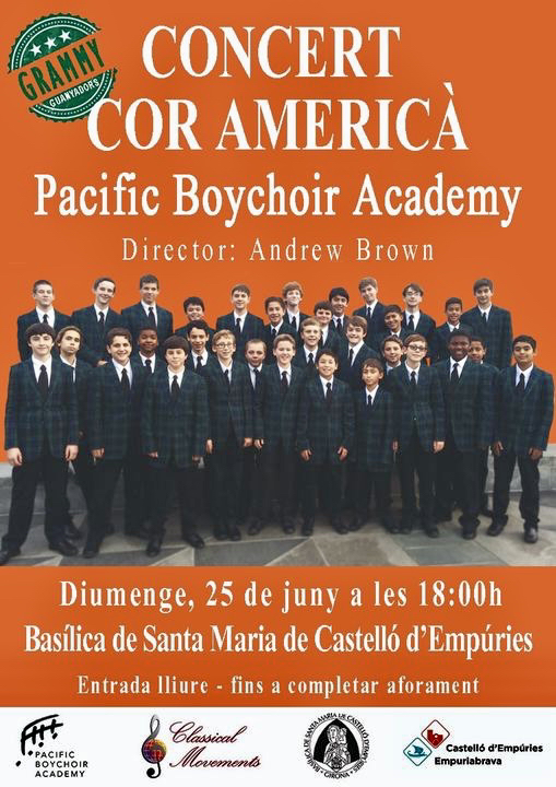 Gratis Konzert von dem mit einem Grammy ausgezeichneten Jugendchor "Pacific Boychoir Academy" am 25.6.2023 von 18 bis 19:30 Uhr in der Basilika von Castelló d'Empúries.