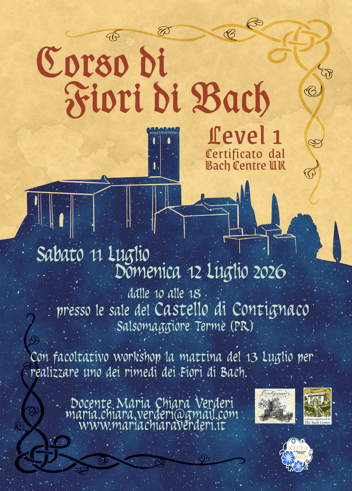 Castello di Contignaco (PR), 11 e 12 Luglio, Corso di Primo Livello Fiori di Bach 