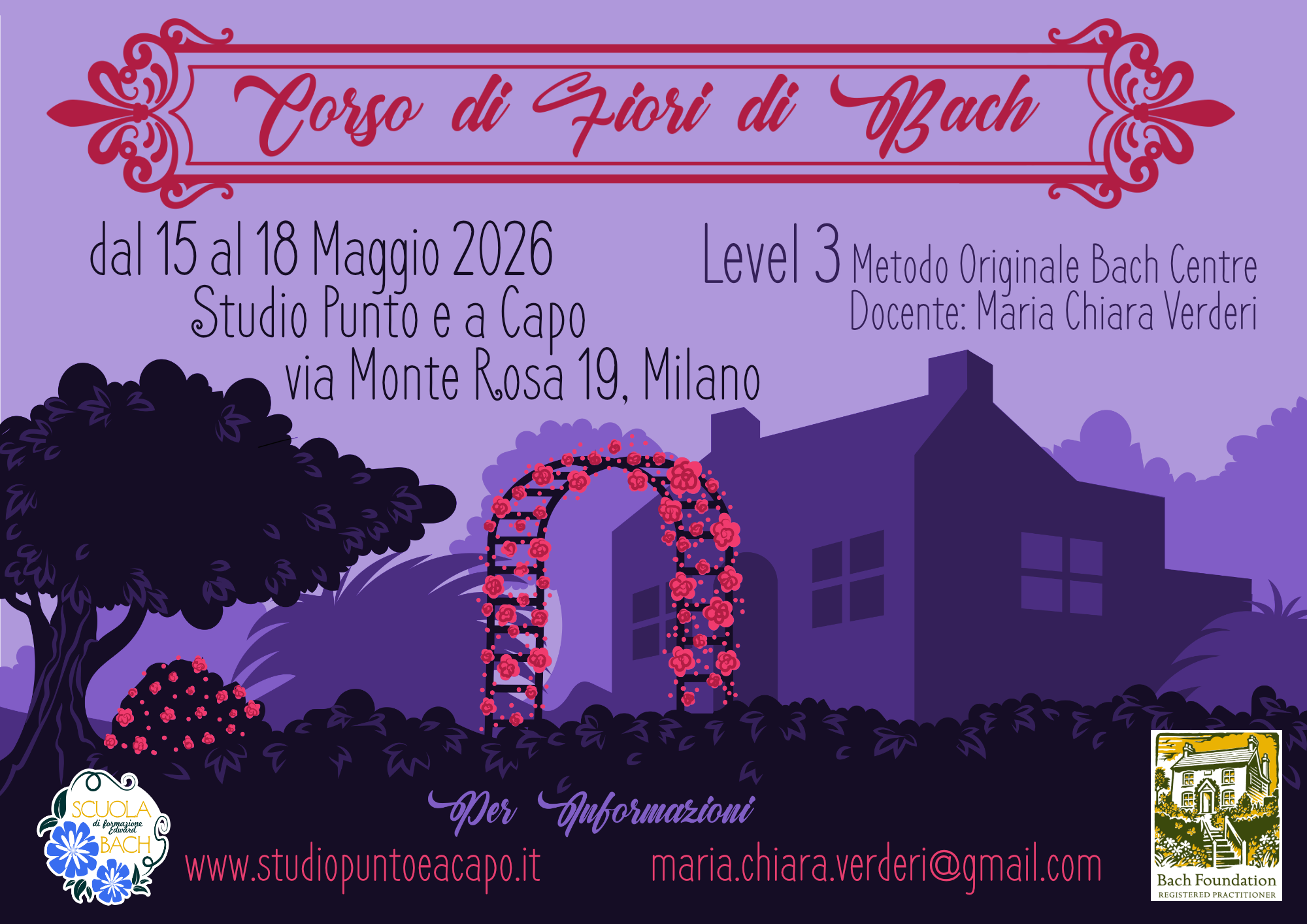 Milano, in presenza, via Monte Rosa, dal 15 al 18 Maggio 2026, Corso di Terzo Livello Fiori di Bach