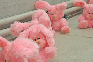 Bild: Rosa Plüschhasen aus der Installation "Cinema" von Rostan Tavasiev