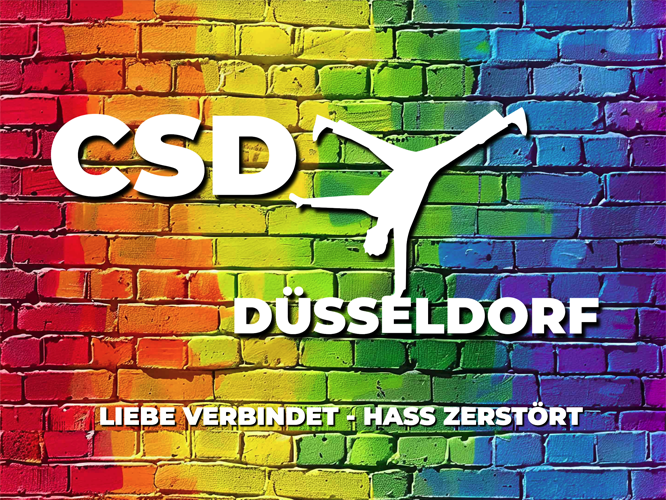 Logo: CSD Düsseldorf - Liebe verbindet - Hass zerstört