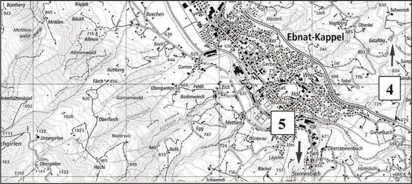 Abb. 3: Lage der Aufschlüsse in der Region Ebnat-Kappel (...)