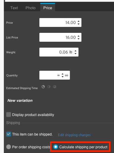 How to set a Store Item to calculate shipping by product.