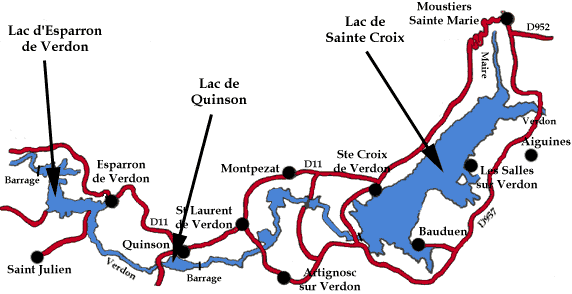 Plan des lacs de Ste Croix et Esparron du Verdon