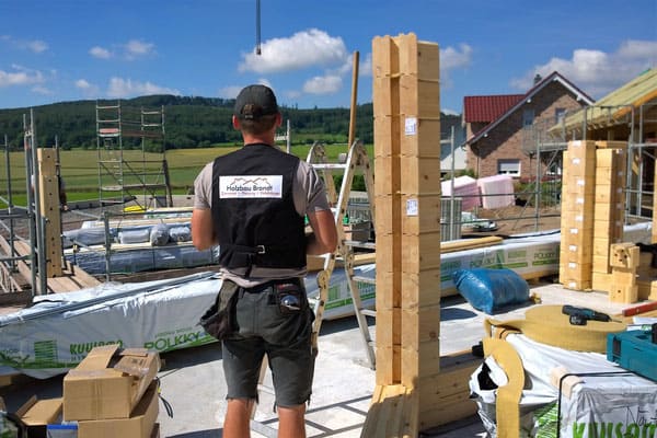 Blockhaus Baustelle in Hessen - Architektenhaus in Blockbauweise