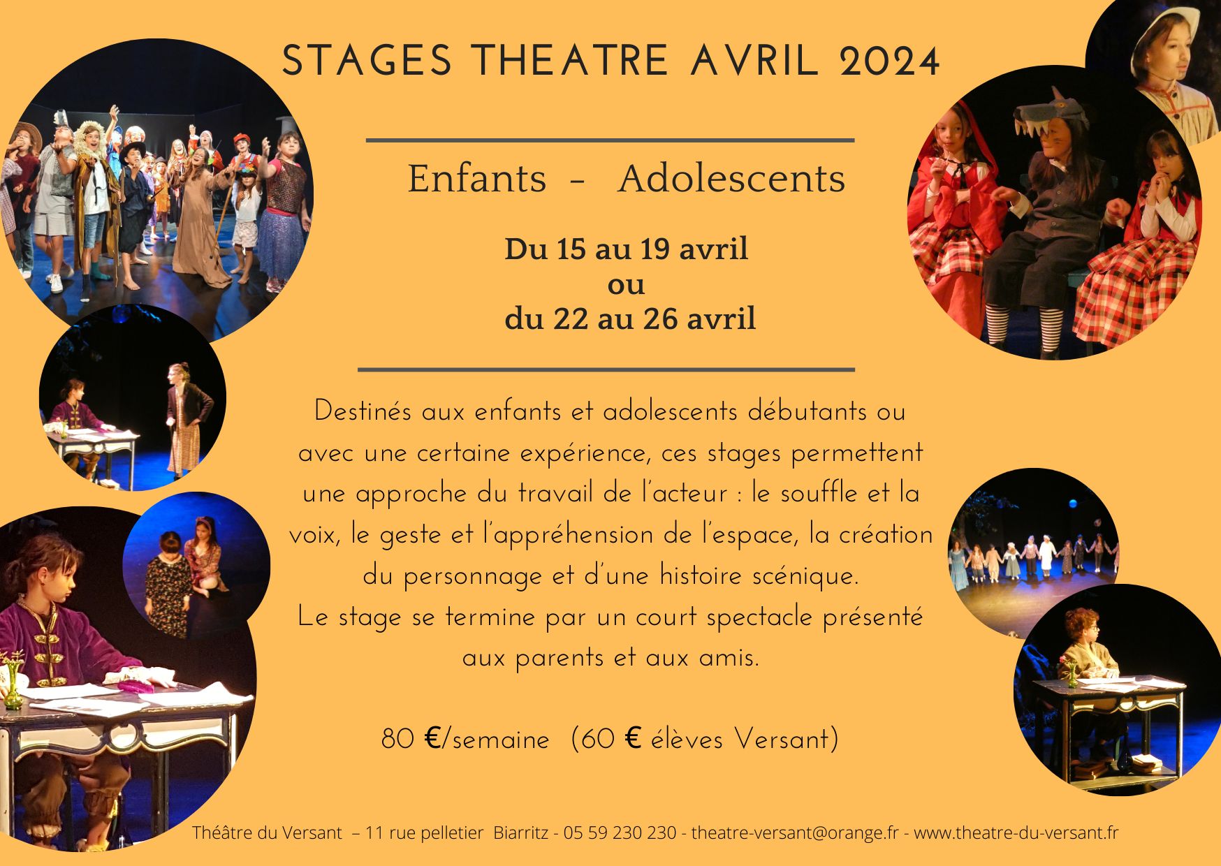 Stages théâtre avril 2024