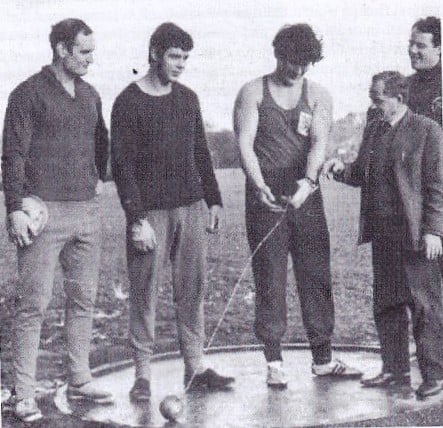 Doug Edmunds (left) with Chris Black, Laurie Bryce and Sandy Sutherland, being coached by Bob Watson. Photo credit: Scotsman Publications