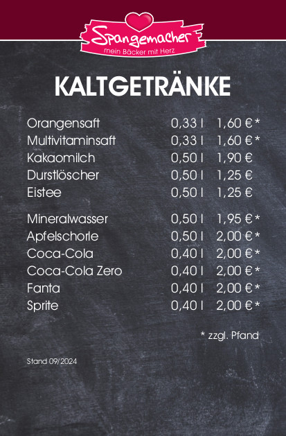Kaltgetränke Bäckerei Spangemacher
