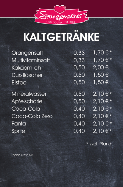 Kaltgetränke bei der Bäckerei Spangemacher