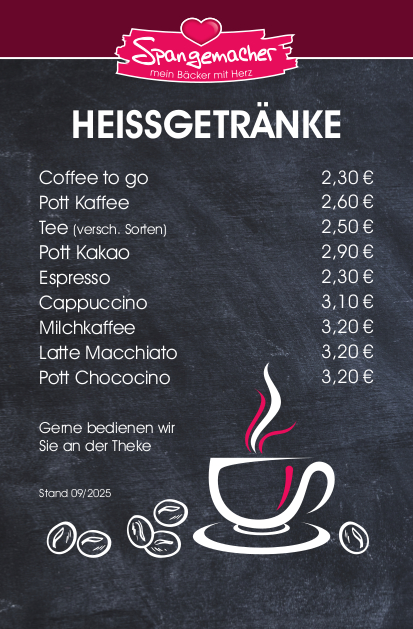 Heißgetränke bei der Bäckerei Spangemacher