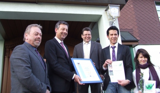 v. n. r.: Manfred Grob (Vorsitzender Rhönforum e. V. & CDU-Landtagsabgeordneter), Jochen Staschewski (Staatssekretär TMWAT), Rolf Baumann (SPD-Landtagsabgeordneter), Steffen Lehmann (Geschäftsführer Berghotel Eisenacher Haus)