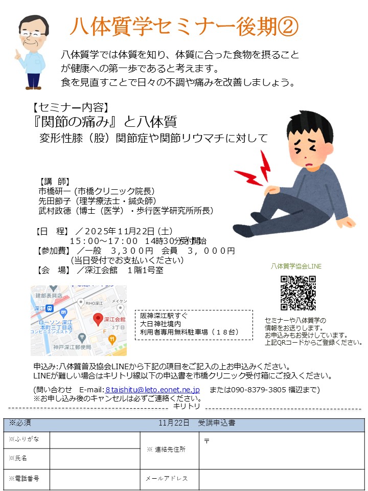 終了　2025年1１月２２日(土）『関節の痛み』と八体質